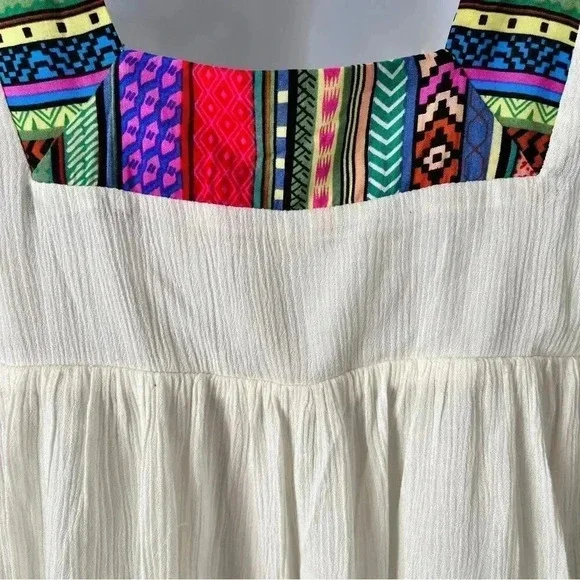 Esley Boho Festival Bell Sleeve Printed White Mini Dress Size L - Picture 11 of 13